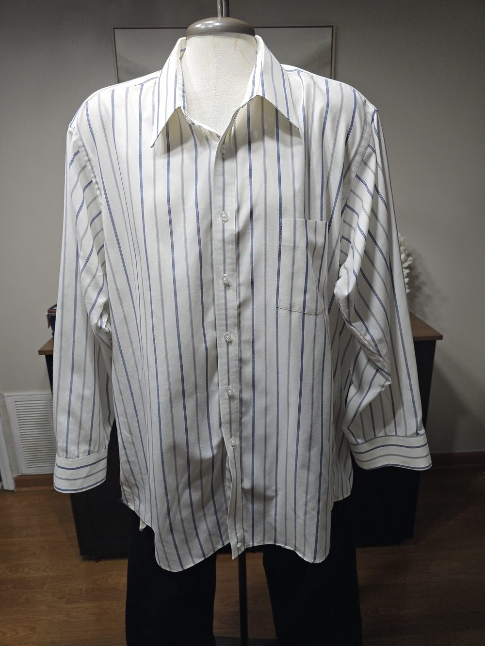 Vintage American Edition Mens Shirt 18.5 34/35 Big USA Striped Wrinkle Free